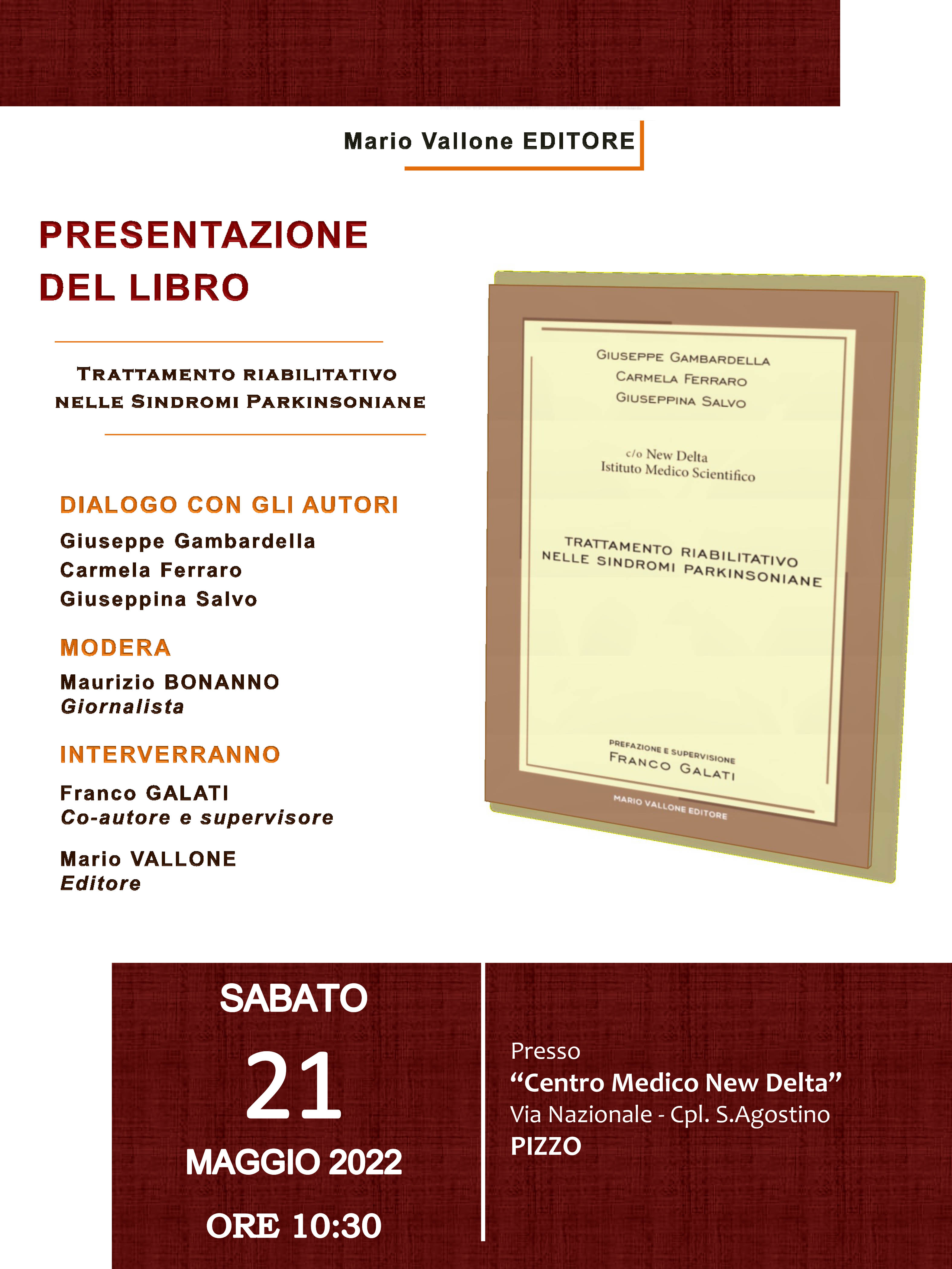 Un libro sul trattamento riabilitativo nelle sindromi parkinsoniane. A Pizzo la presentazione