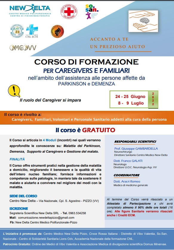 Da domani al New Delta di Pizzo il Corso di Formazione per assistere i malati di Parkinson