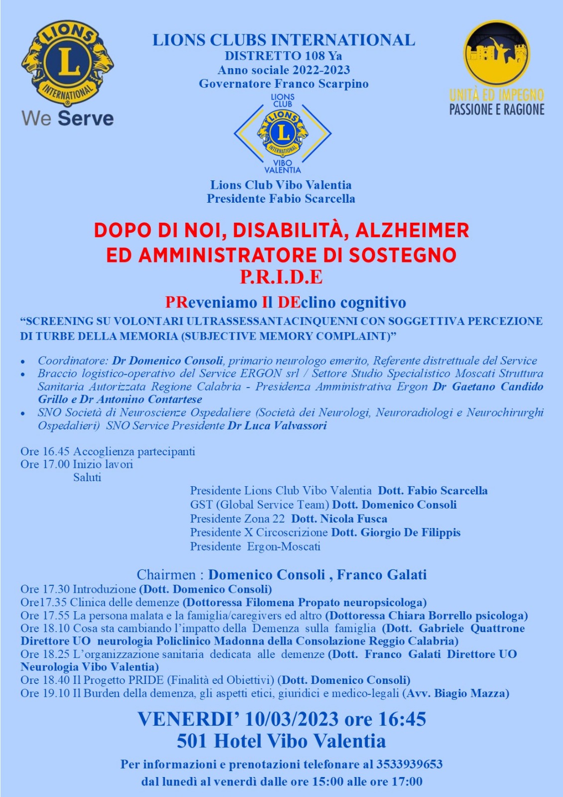 Lotta all’Alzheimer, dal Lions Club di Vibo Valentia la proposta del Progetto PRIDE