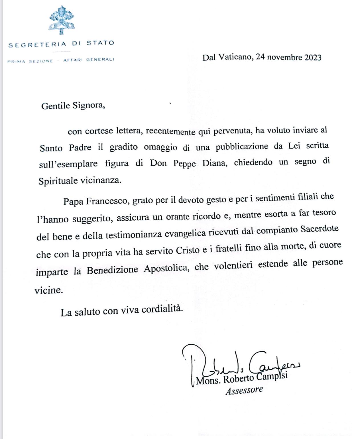 Il saggio breve dedicato a don Giuseppe Diana edito da Libritalia riceve il plauso di Papa Francesco 2 whatsapp image 2023 12 23 at 11.08.08