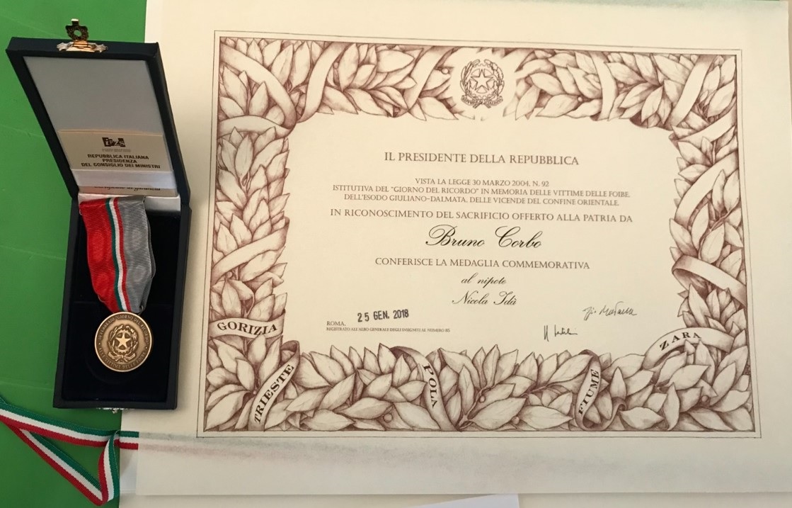 Nel Giorno del Ricordo, la riscoperta di Bruno Corbo di Arena, Guardia di P.S. caduto nelle foibe 5 corbo medaglia