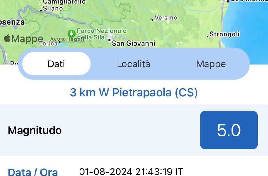 Due forti scosse di terremoto scuotono la Calabria. Epicentro nel Cosentino, ma la scia ha coinvolto l’intera regione