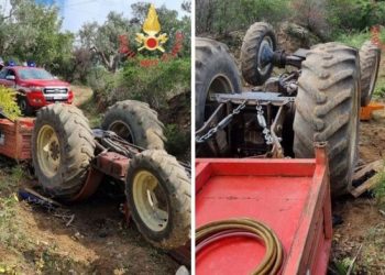 Si ribalta il trattore, uomo salvato dai Vigili del Fuoco