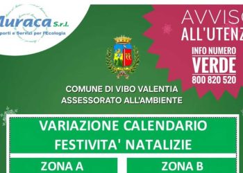 Vibo Valentia, cambia il calendario della raccolta dei rifiuti nel periodo delle festività natalizie