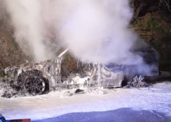 Un’auto elettrica è andata a fuoco mentre stava percorrendo la Strada Provinciale 197