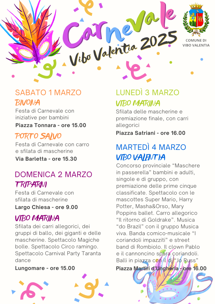 Carnevale a Vibo Valentia, tutto pronto: si parte sabato dalle frazioni. Gran finale martedì 4 marzo nel capoluogo 3 Carnevale Vibonese 2025 1