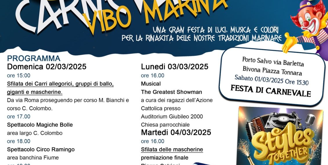 Carnevalmare 2025: dopo anni di assenza, torna a Vibo Marina la magia del Carnevale 1 Carnevalmare 2025: dopo anni di assenza, torna a Vibo Marina la magia del Carnevale