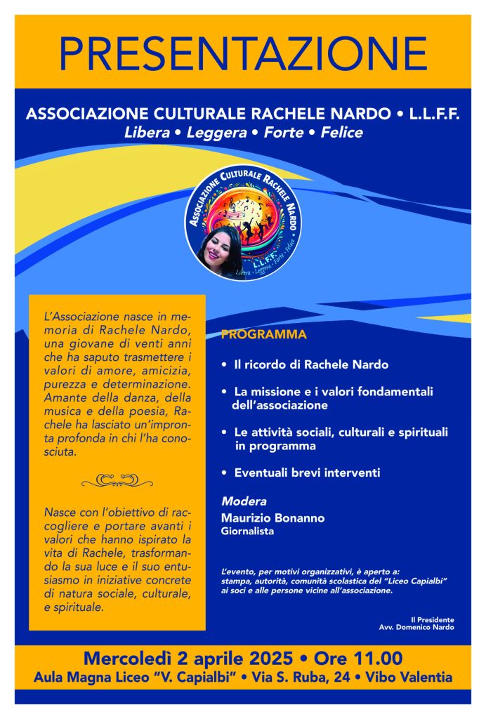 Libera – Leggera – Forte – Felice, nasce a Vibo Valentia l'Associazione Culturale “Rachele Nardo - L.L.F.F.” 4 locandina presentazione