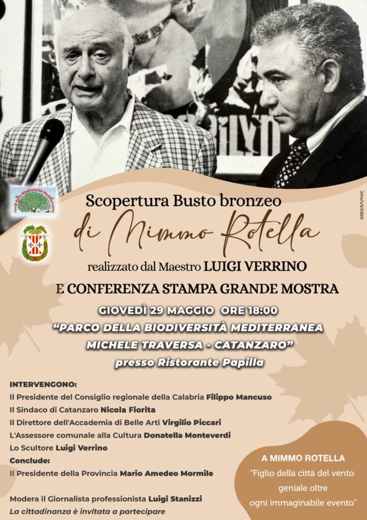 Giovedì al Parco della Biodiversità di Catanzaro scopertura del busto bronzeo di Mimmo Rotella 3 WhatsApp Image 2025 05 27 at 12.46.43