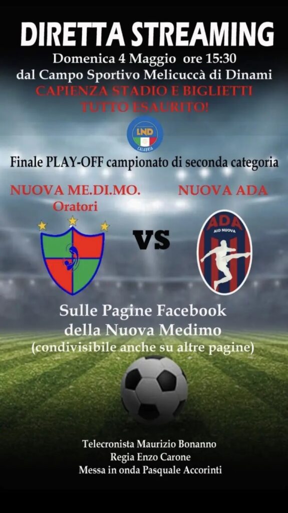 Calcio, la finale play-off di II Categoria tra Nuova Medimo e Nuova Ada sarà trasmessa in diretta streaming 3 medimo ada
