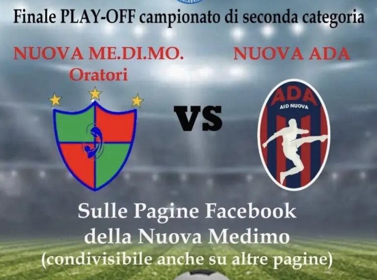 Calcio, la finale play-off di II Categoria tra Nuova Medimo e Nuova Ada sarà trasmessa in diretta streaming