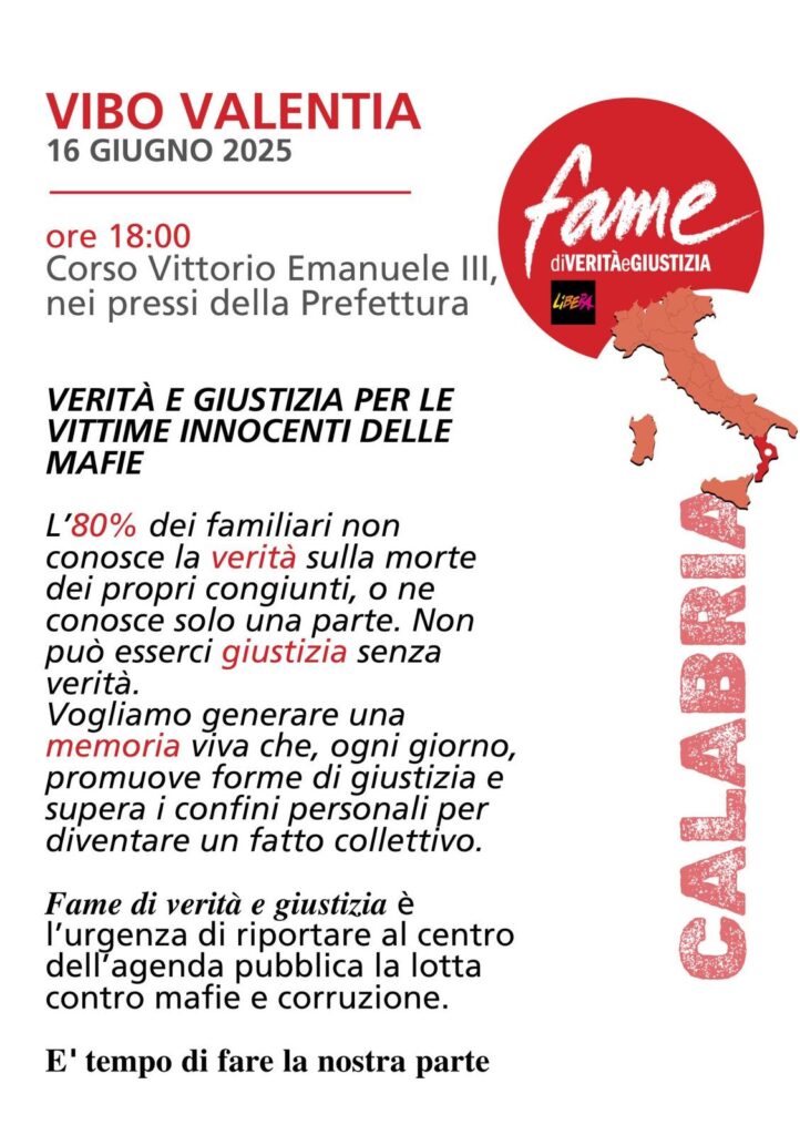 A Vibo Valentia la terza tappa regionale della campagna “Fame di Verità e Giustizia” 3 Fame di verita egiustizia Vibo Valentia 160625