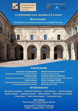 Al “Torrefranca” il convegno nazionale su musicoterapia, formazione e professione per la cura della persona 3 LocandinaMusicoterapia Consvv 14 06 2025 locandina