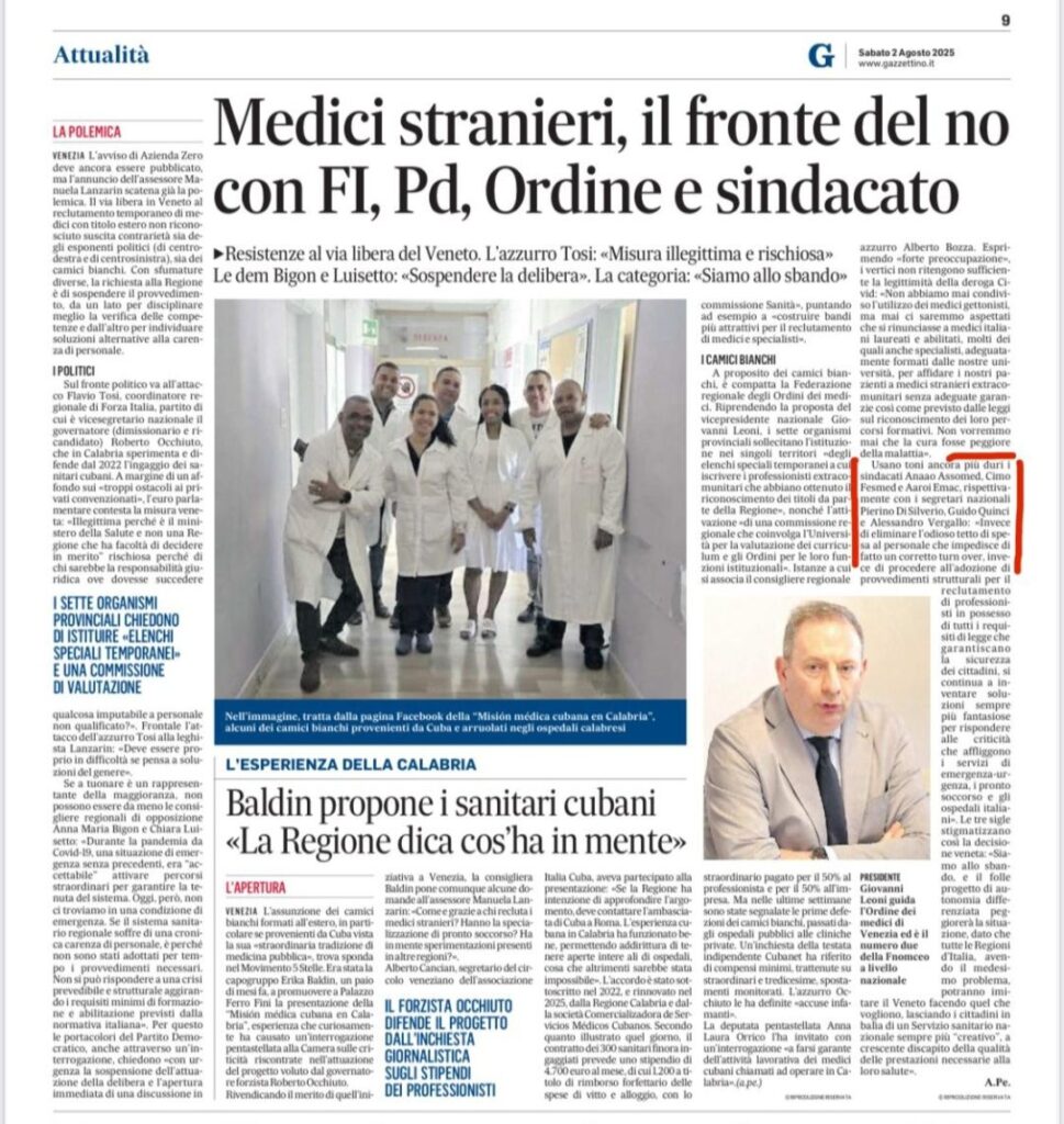 Il Veneto apre al modello Calabria che ha reclutato medici cubani. Piperno (SMI): sanità pubblica alla sbando 3 526735228 10235873755811778 6147393955865385140 n