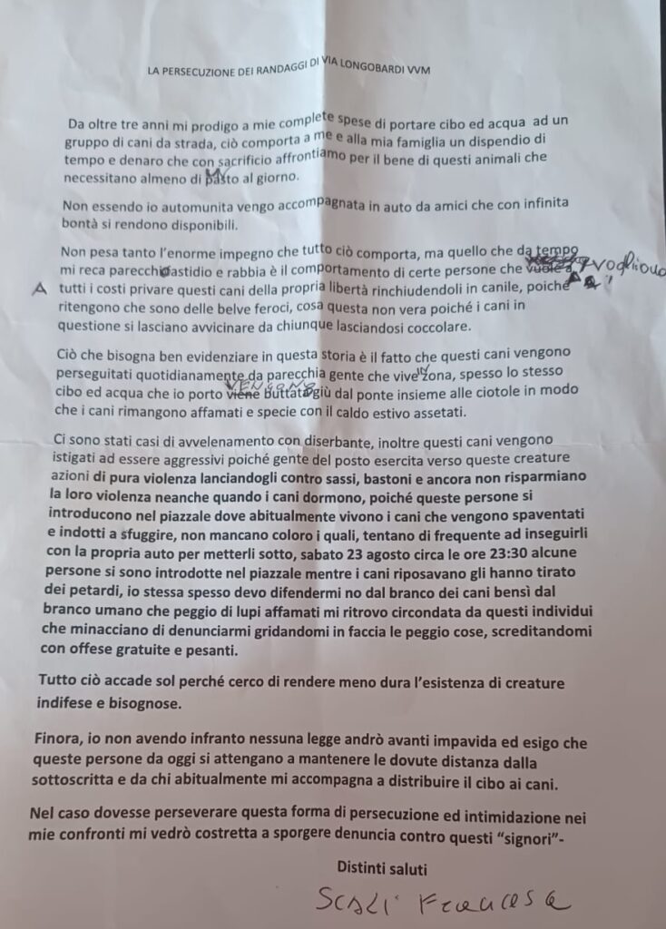 La persecuzione dei randagi tra Longobardi e Vibo Marina... e di chi cerca di alleviare le loro pene! 3 lettera randagi