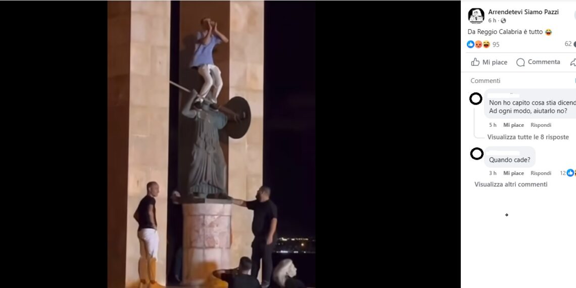 Sale sulla statua di Athena nell’Arena dello Stretto di Reggio Calabria, denunciato (VIDEO)