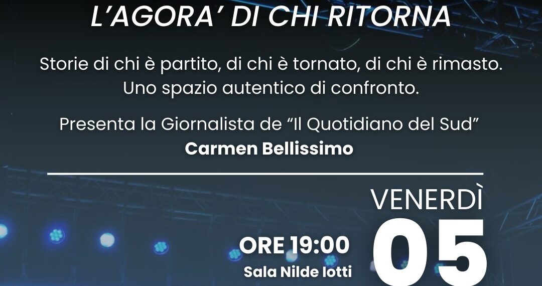 Venerdì a Jonadi la quarta edizione di “Torno giù”: otto giovani raccontano le storie di chi parte e di chi resta 1 Venerdì a Jonadi la quarta edizione di “Torno giù”: otto giovani raccontano le storie di chi parte e di chi resta