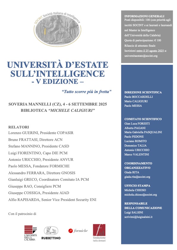 A Soveria Mannelli la quinta edizione dell’Università d’Estate sull’Intelligence 3 manifesto universita destate