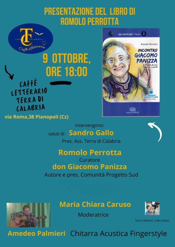 Romolo Perrotta al Caffè Letterario dell’associazione Terre di Calabria racconta Don Giacomo Panizza 2 2025 9 ottobre pianopoli incontro panizza