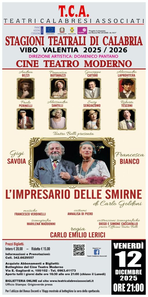 L’Impresario delle Smirne di Goldoni venerdì in scena a Vibo Valentia 2 Limpresario delle Smirne Vibo Valentia