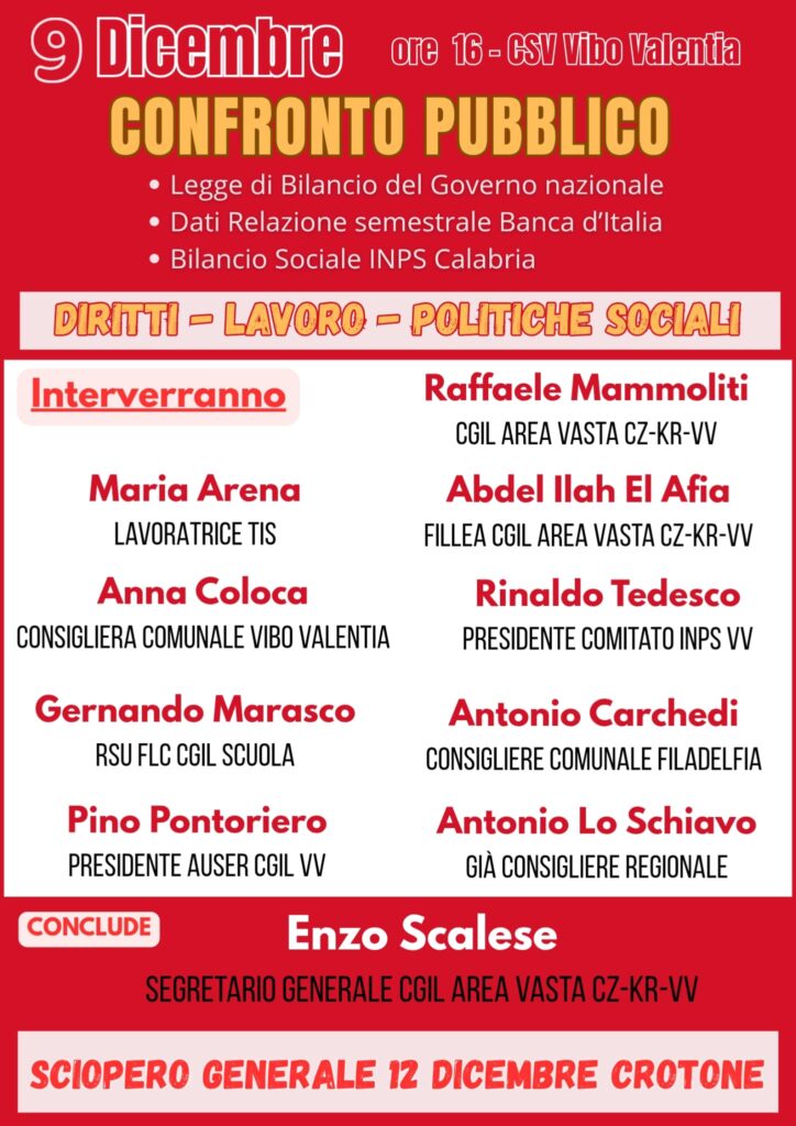 Diritti, lavoro, politiche sociali: confronto pubblico a Vibo Valentia in vista dello sciopero generale del 12 dicembre 2 WhatsApp Image 2025 12 05 at 17.10.21