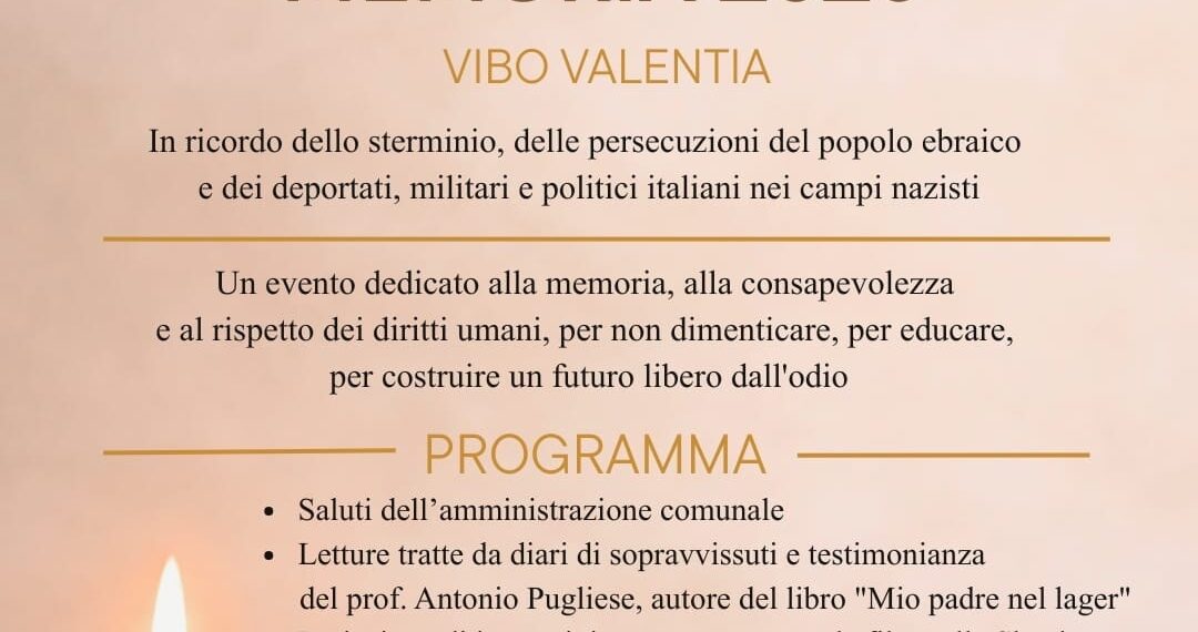 Vibo Valentia celebra la Giornata della Memoria 2026. Ecco il programma dell’evento “per non dimenticare”