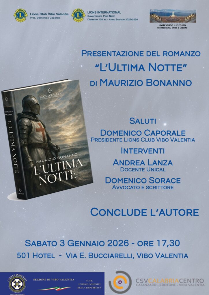 3 gennaio, al 501 Hotel di Vibo Valentia presentazione del romanzo di Maurizio Bonanno: L'Ultima Notte 2 WhatsApp Image 2025 12 29 at 18.03.24