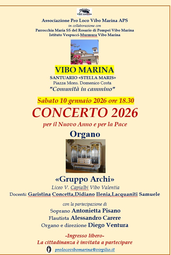 Per il nuovo anno e per la pace: a Vibo Marina il primo concerto del 2026 al Santuario Stella Maris 2 concerto pro loc vibo mari