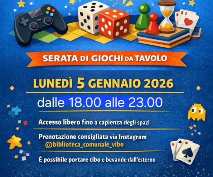 Alla Biblioteca comunale di Vibo Valentia una serata di giochi per grandi e piccini