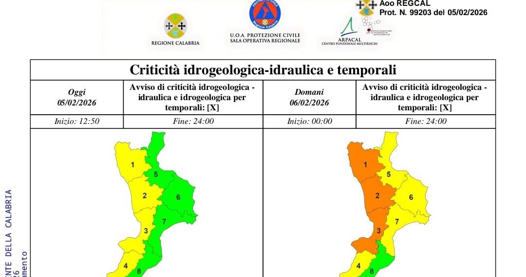 Domani allerta arancione a Vibo Valentia, scuole, parchi e cimiteri chiusi in tutto il territorrio comunale