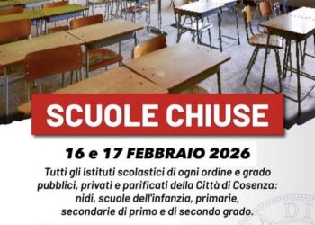 Oggi e domani scuole chiuse a Cosenza