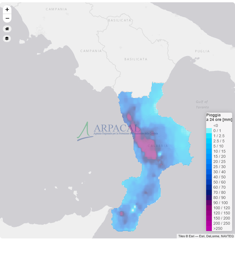 Figura 1 precipitazioni cumulate nelle ultime 24 ore