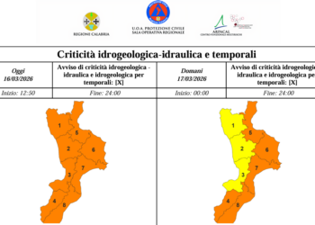 Maltempo in Calabria: piogge diffuse, temporali e venti forti. Attenuazione domani con allerta gialla