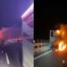 Incendio sull’autostrada di un camion, autista e un altro uomo salvati dai Baschi Verdi