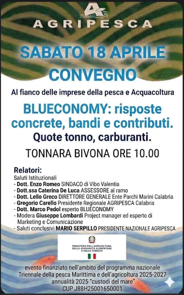 A fianco delle imprese della pesca e dell’acquacoltura, sabato un incontro alla Tonnara di Bivona 2 Locandina AGRIPESCA Convegno Bivona.jpg
