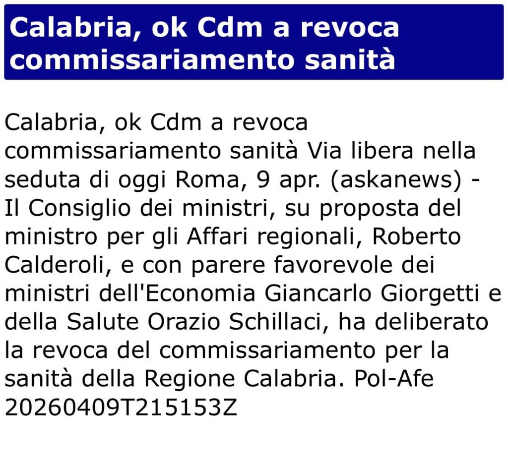 La svolta epocale della sanità calabrese: il Governo Meloni ha revocato il commissariamento 2 WhatsApp Image 2026 04 09 at 22.08.49
