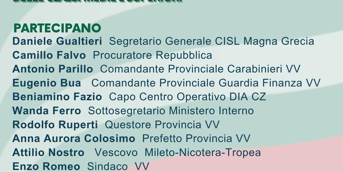 Vibo Valentia, “Semi di legalità”. Talk con gli studenti organizzato dalla Cisl Magna Grecia