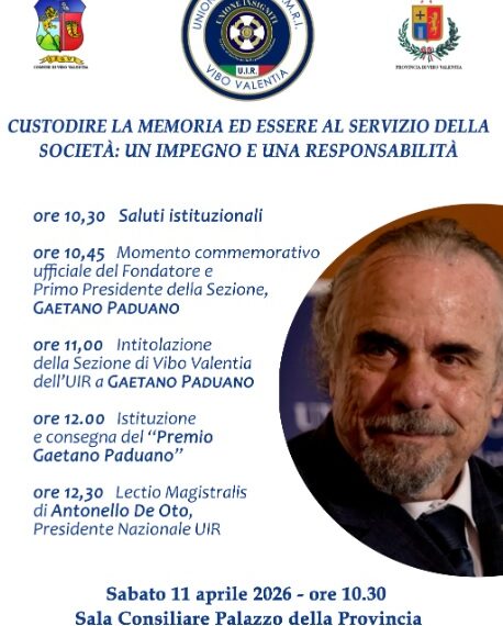 Memoria, istituzioni e valori della Repubblica: i vertici nazionale dell’UIR a Vibo Valentia nel ricordo di Paduano