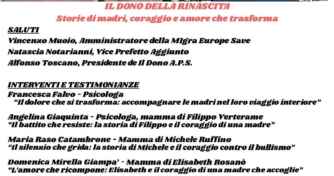 Lamezia Terme, storie di rinascita e coraggio: arriva “Il dono della rinascita”