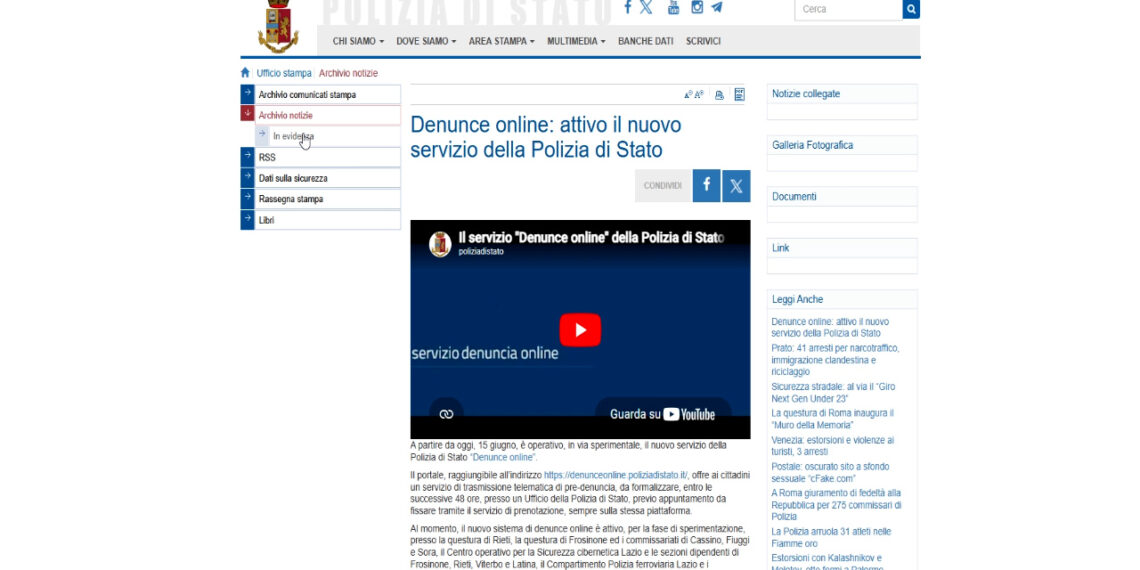 È partito il servizio sperimentale delle “denunce online” della Polizia (VIDEO) 1 È partito il servizio sperimentale delle “denunce online” della Polizia (VIDEO)