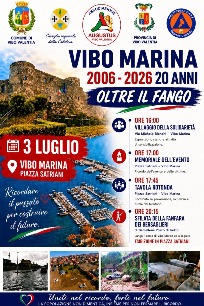Vibo Valentia a vent’anni dall’alluvione: il 3 luglio una giornata tra memoria e futuro. Il programma 2 Anniversario alluvione programma