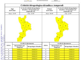 Su tutta la Calabria per oggi è prevista l’allerta gialla