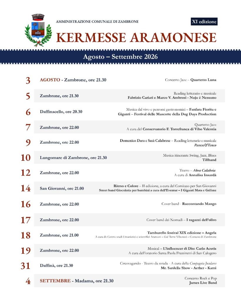 Zambrone, torna la Kermesse Aramonese: musica, teatro e cultura per la XI edizione 2 Kermesse Aramonese 2026 web