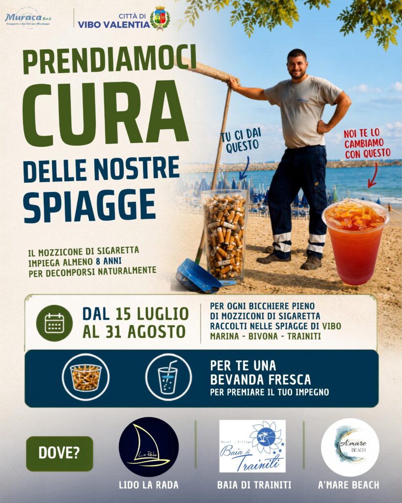“Prendiamoci cura delle nostre spiagge”: torna la campagna di sensibilizzazione ambientale per la raccolta dei mozziconi 2 Locandina prendiamoci cura delle spiagge