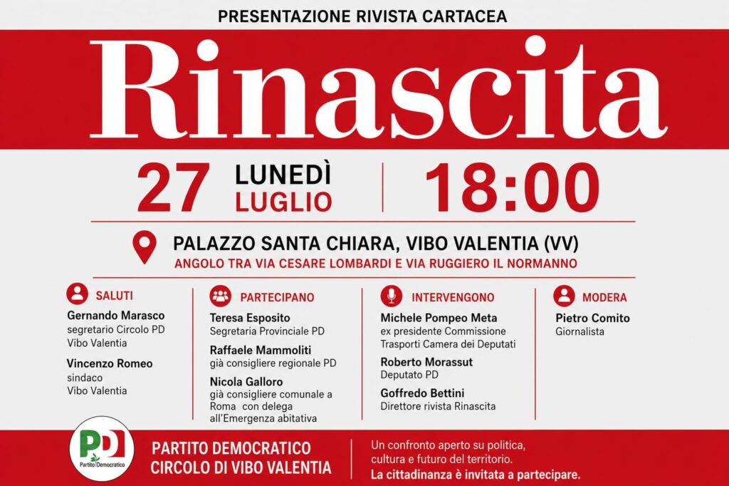 A Vibo Valentia la presentazione della rivista cartacea del PD, Rinascita 2 WhatsApp Image 2026 07 25 at 10.44.43