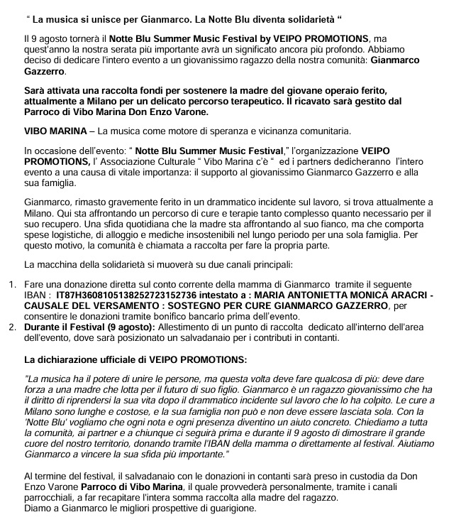 La musica si unisce per Gianmarco. La Notte Blu diventa solidarietà 2 notte blu