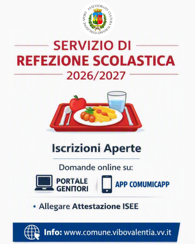 Anno scolastico 2026/2027, apertura delle iscrizioni ai servizi di refezione e di trasporto a Vibo Valentia 2 refezione
