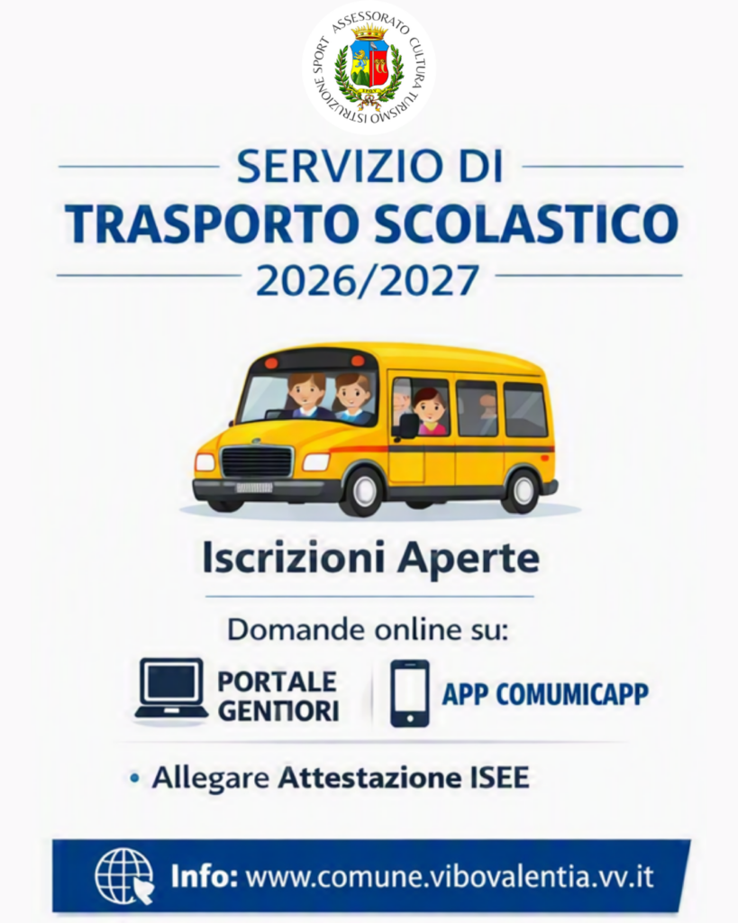 Anno scolastico 2026/2027, apertura delle iscrizioni ai servizi di refezione e di trasporto a Vibo Valentia 3 trasporto